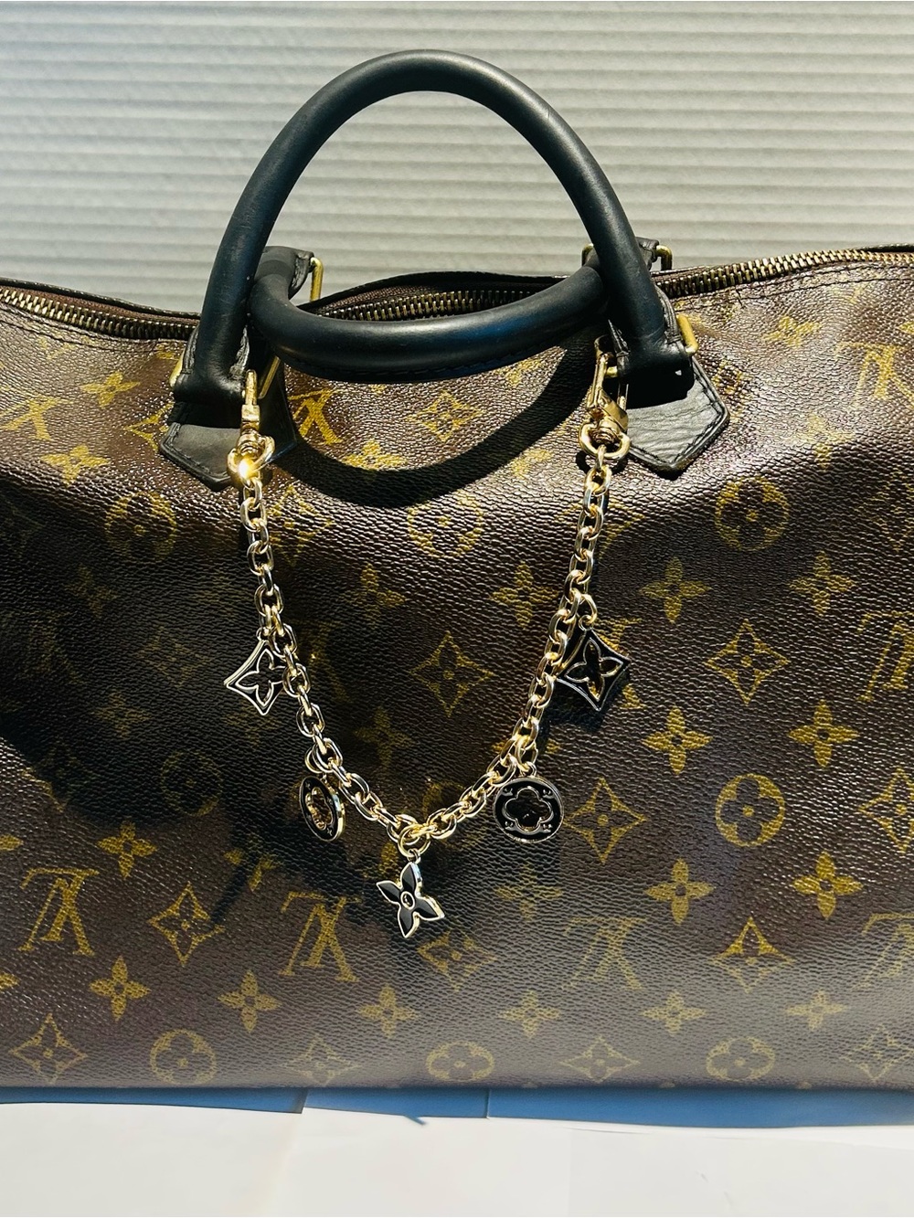 Louis Vuitton Monogram Canvas Speedy 40 Tote with Gold Charm Chain